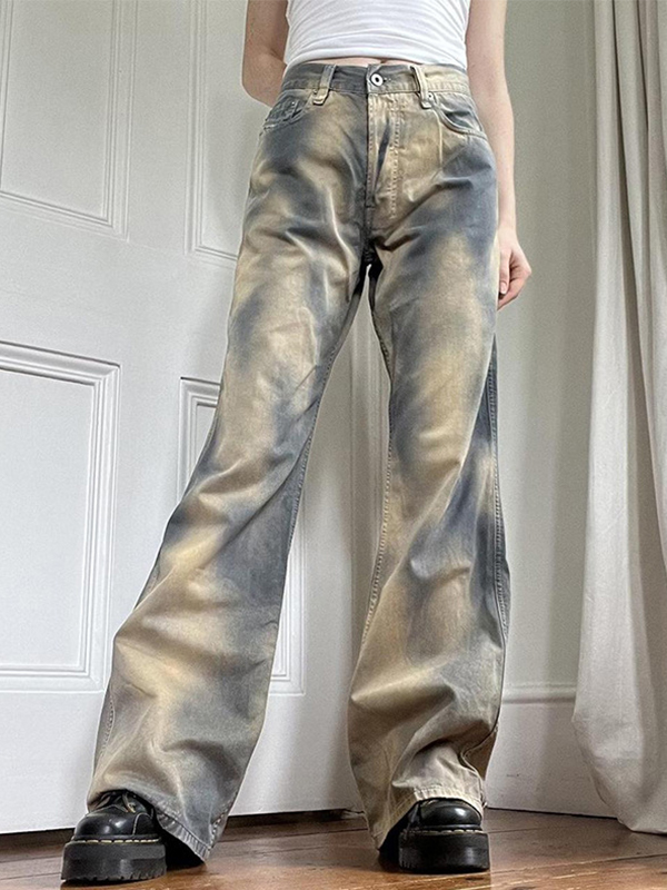 EMMIOL Boyfriend-Jeans im Distressed-Look mit niedrigem Bund und Ombré-Muster
