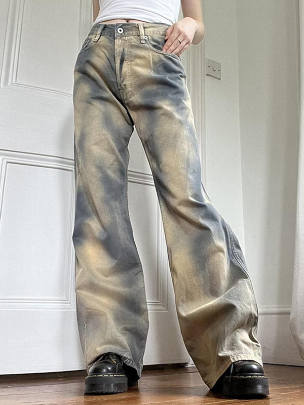 EMMIOL Boyfriend-Jeans im Distressed-Look mit niedrigem Bund und Ombré-Muster