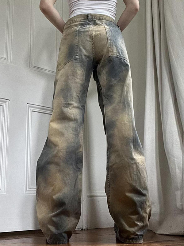 EMMIOL Boyfriend-Jeans im Distressed-Look mit niedrigem Bund und Ombré-Muster