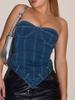 EMMIOL Denim Top-stitching Hanky Hem Bandeau Top