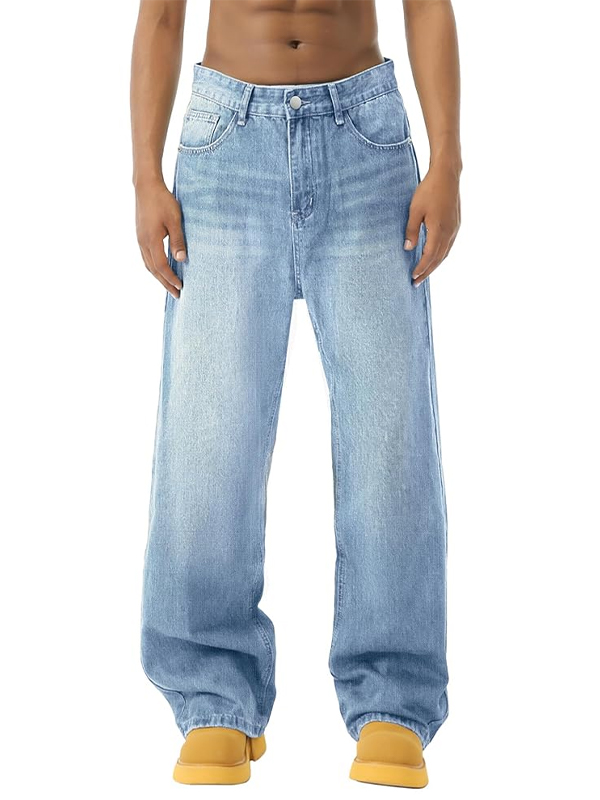 EMMIOL Blue Straight Wide Legs Loose Jeans