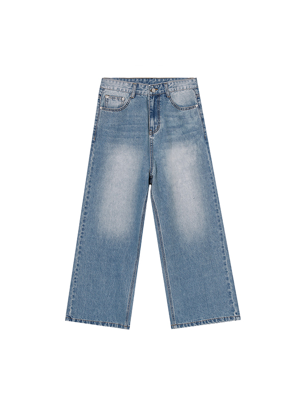 EMMIOL Blue Straight Wide Legs Loose Jeans