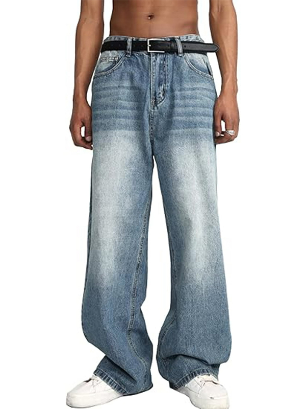 EMMIOL Blue Straight Wide Legs Loose Jeans
