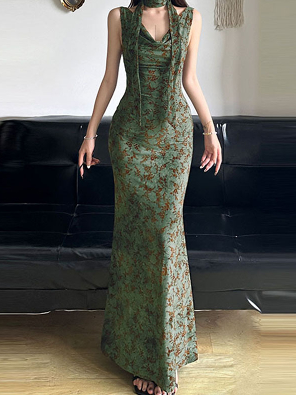 EMMIOL Vestidos largos sexys con cuello alto y cintura alta