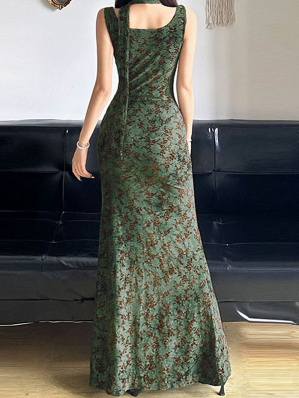 EMMIOL Vestidos largos sexys con cuello alto y cintura alta