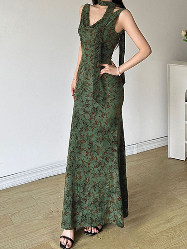 EMMIOL Vestidos largos sexys con cuello alto y cintura alta