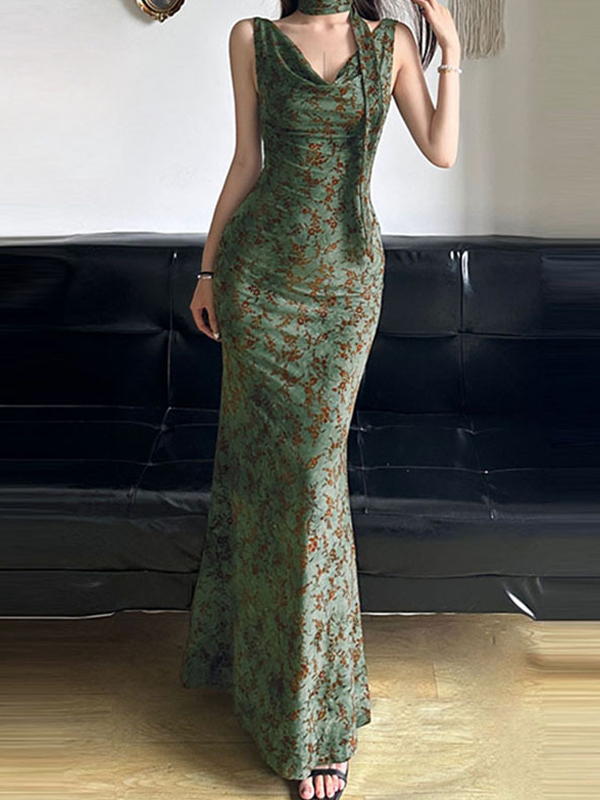 EMMIOL Vestidos largos sexys con cuello alto y cintura alta