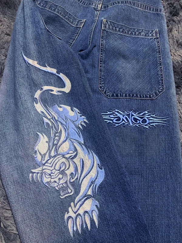 EMMIOL Hip Hop Street Boyfriendjeans mit Retro-Stickerei