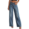 EMMIOL Damen-Jeans mit hohem Bund, Naht und weitem Bein