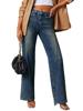 EMMIOL Damen-Jeans mit hohem Bund, Naht und weitem Bein