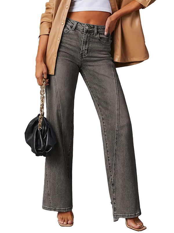 EMMIOL Damen-Jeans mit hohem Bund, Naht und weitem Bein