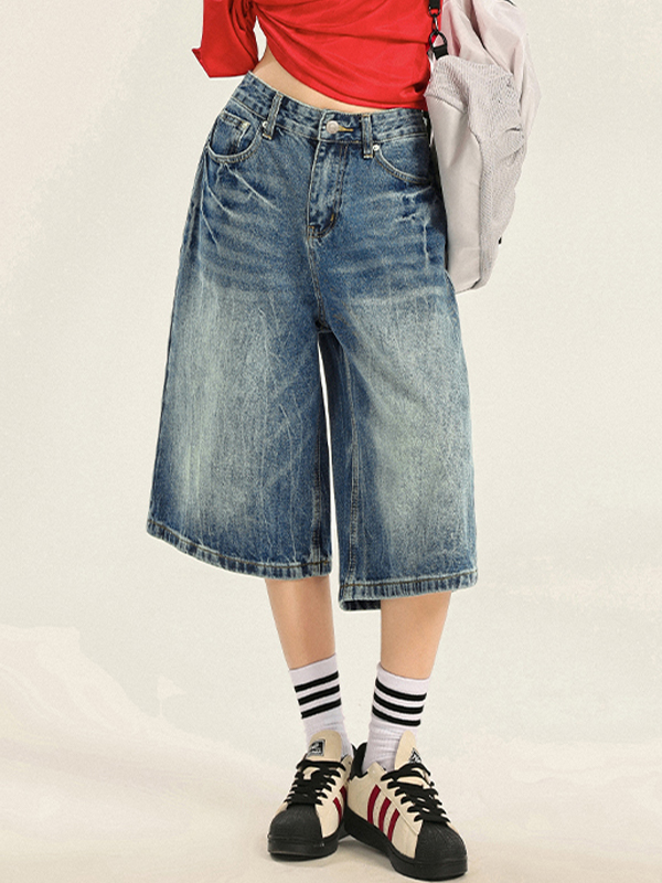 EMMIOL Pantalones cortos de mezclilla holgados con estampado de relámpagos