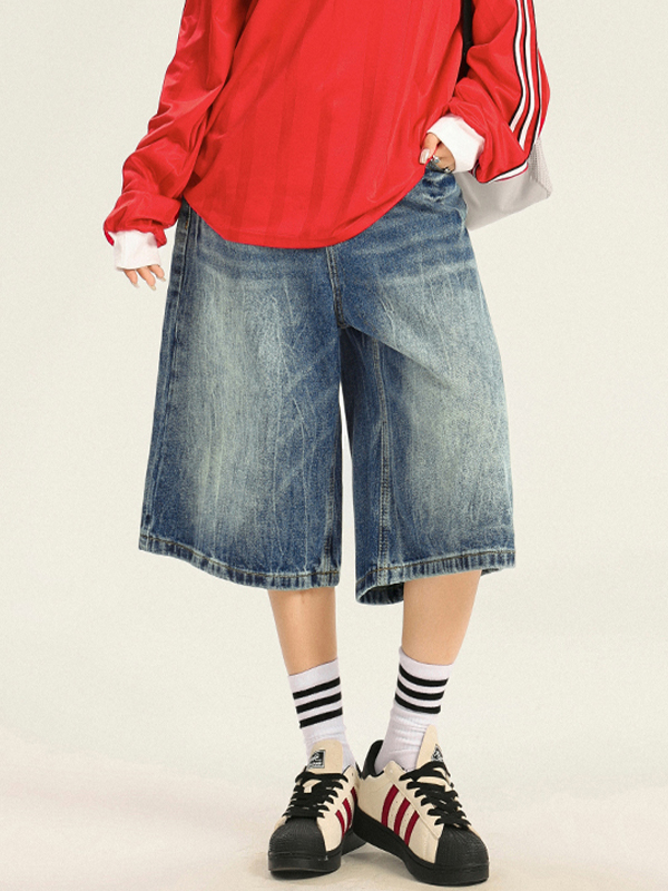 EMMIOL Pantalones cortos de mezclilla holgados con estampado de relámpagos