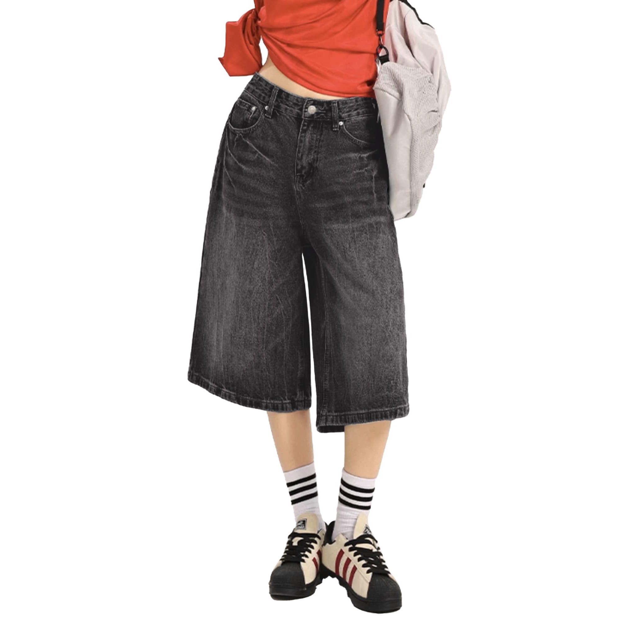 EMMIOL Pantalones cortos de mezclilla holgados con estampado de relámpagos