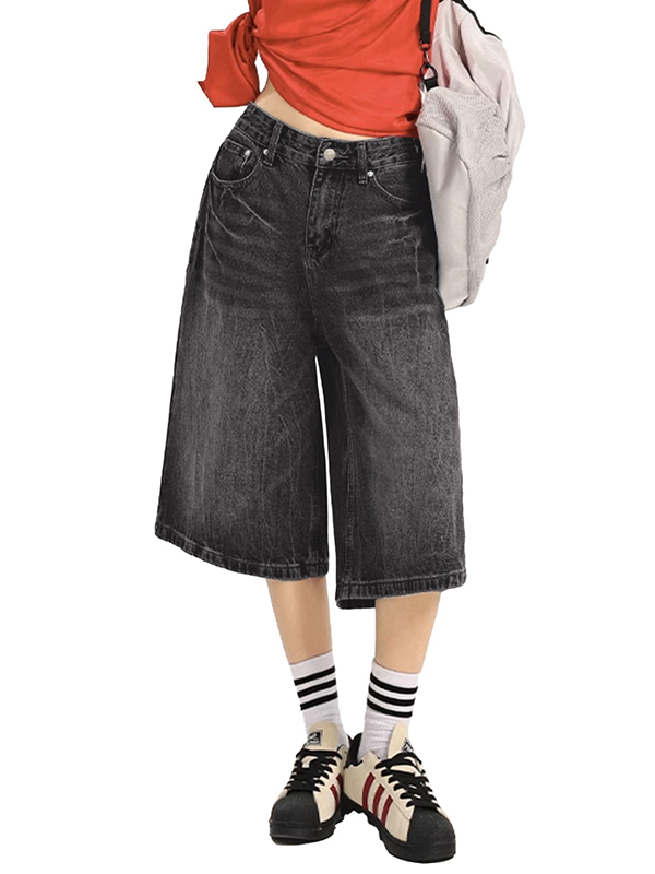 EMMIOL Pantaloncini in denim larghi con stampa Lightning