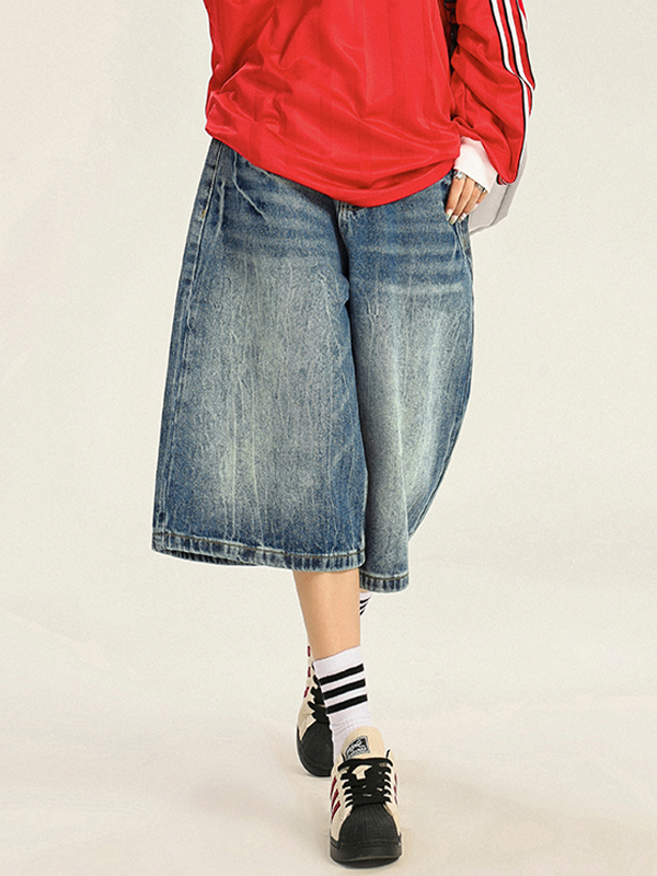 EMMIOL Pantalones cortos de mezclilla holgados con estampado de relámpagos