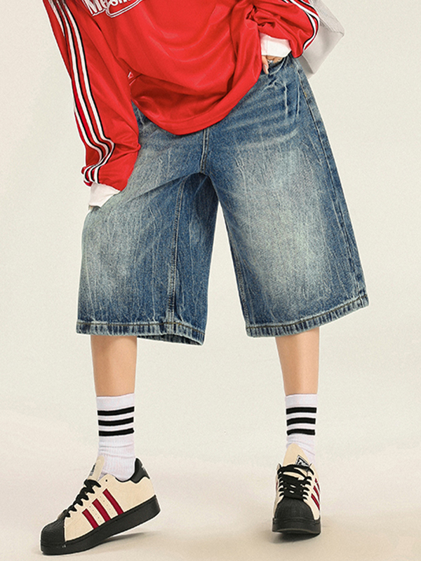 EMMIOL Pantalones cortos de mezclilla holgados con estampado de relámpagos