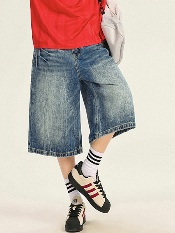 EMMIOL Pantalones cortos de mezclilla holgados con estampado de relámpagos