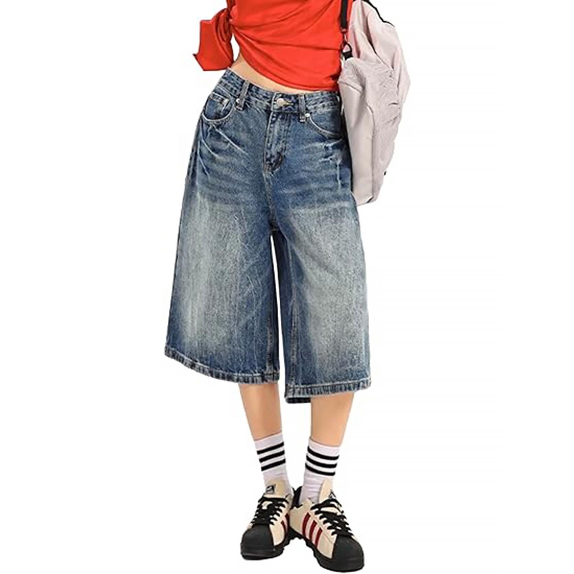 EMMIOL Pantalones cortos de mezclilla holgados con estampado de relámpagos