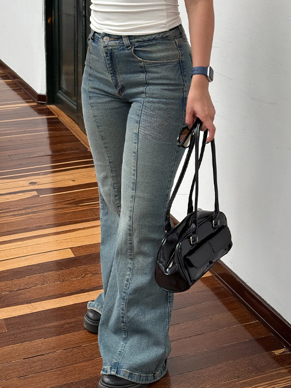 EMMIOL Slim Fit Blue Flare Jeans
