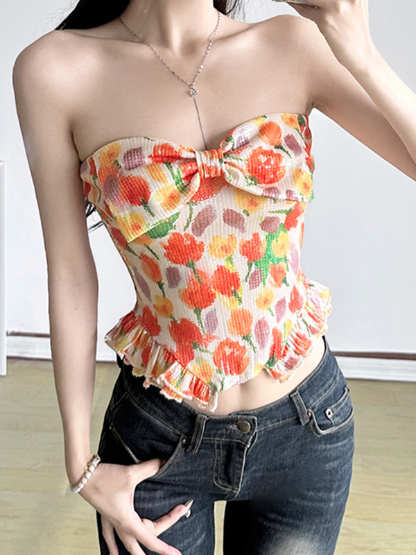 EMMIOL Bandeau-Top mit mädchenhaftem Tulpen-Print