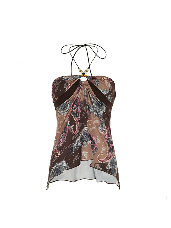 EMMIOL Neckholder-Weste mit Vintage-Blumendruck