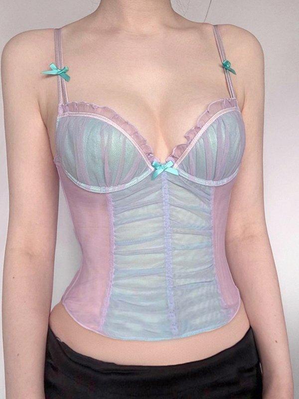 EMMIOL Pure Lust – Camisole-Oberteil aus Netzstoff mit Patchwork-Muster und Farbblockdesign