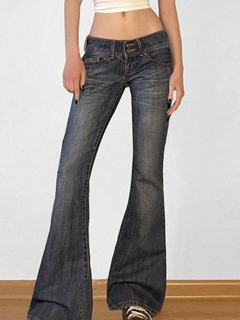 Jeans A Gamba Svasata A Vita Alta Con Bottoni Vintage Anni '90, Jeans A Zampa D'elefante Skinny Pantaloni Jeans A Zampa Di Jeans Elasticizzati A Gamba Larga (Large - 12