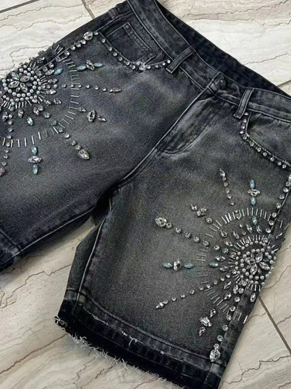 EMMIOL Pantaloncini in denim dritti con motivo a rombi