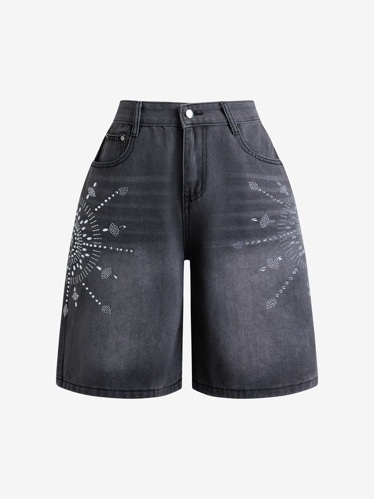 EMMIOL Pantaloncini in denim dritti con motivo a rombi