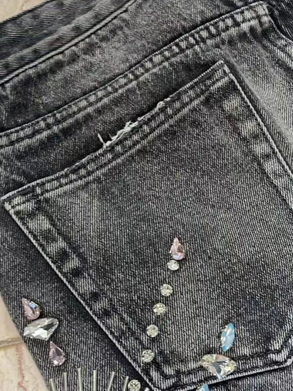 EMMIOL Pantaloncini in denim dritti con motivo a rombi