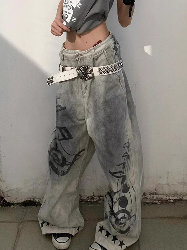EMMIOL Vaqueros boyfriend con estampados de diseñador