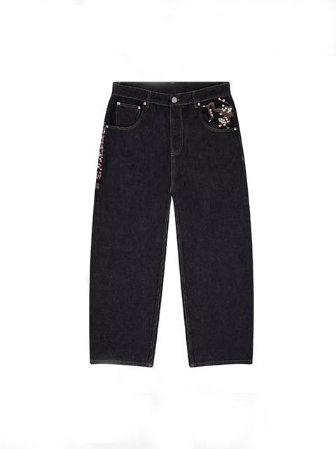 Jeans boyfriend con ricamo a fiori di prugna vintage americano