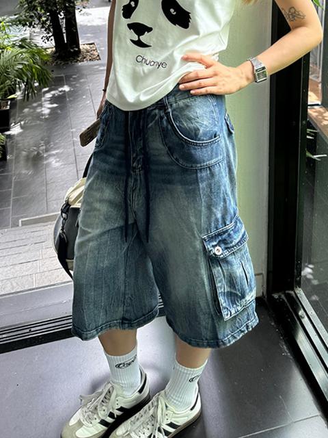 Shorts vaqueros holgados lavados estilo americano