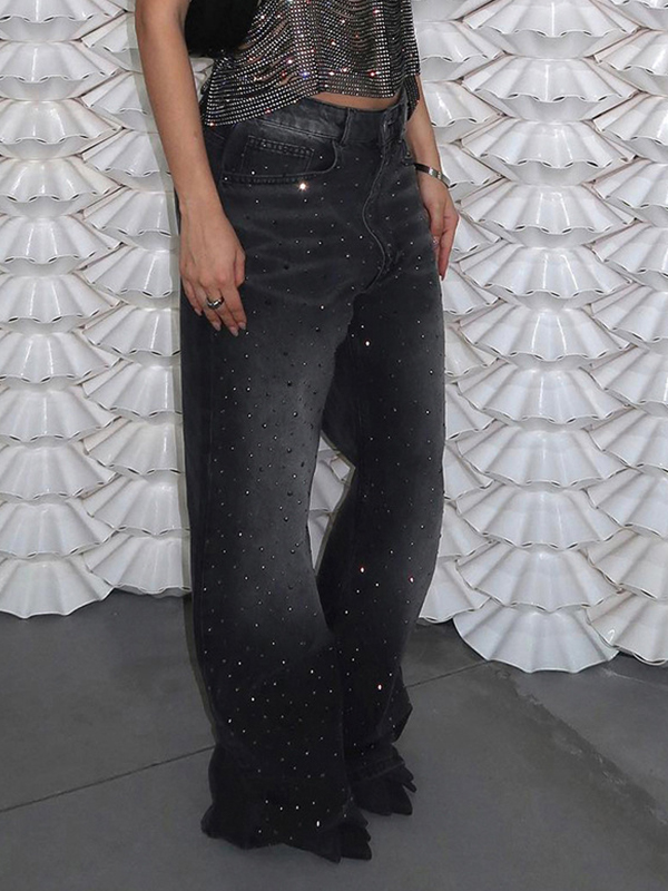 EMMIOL Jeans boyfriend con lavaggio sfumato glitterato