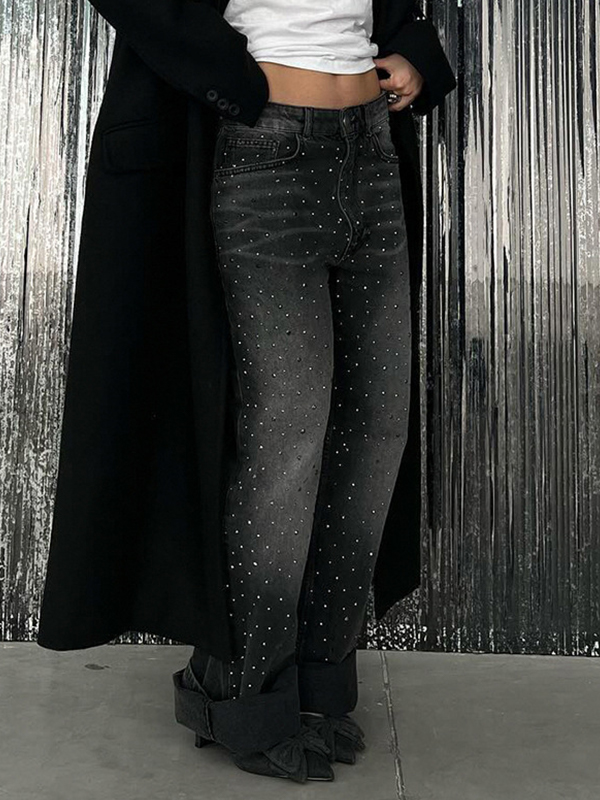 EMMIOL Jeans boyfriend con lavaggio sfumato glitterato