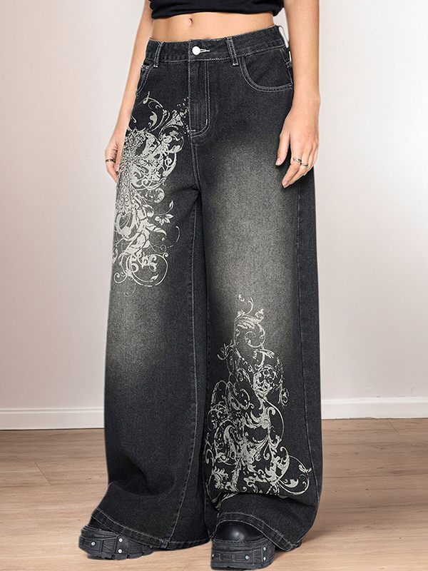 EMMIOL Boyfriendjeans mit Retro-Blumenmuster