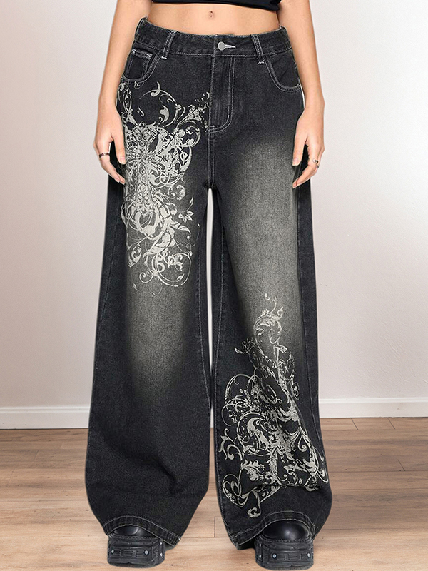 EMMIOL Boyfriendjeans mit Retro-Blumenmuster