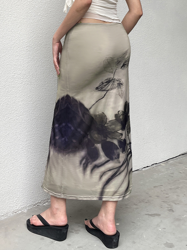 EMMIOL Maxirock im Retro-Stil mit Tintendruck im chinesischen Stil