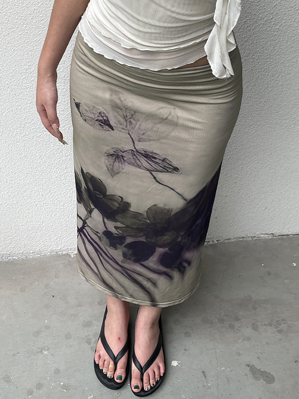 EMMIOL Maxirock im Retro-Stil mit Tintendruck im chinesischen Stil