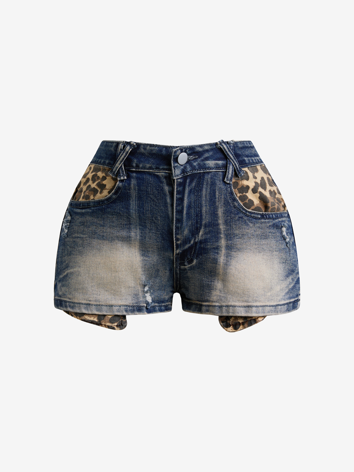 EMMIOL Pantaloncini in denim snellenti con tasche e stampa leopardata