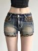 EMMIOL Pantaloncini in denim snellenti con tasche e stampa leopardata