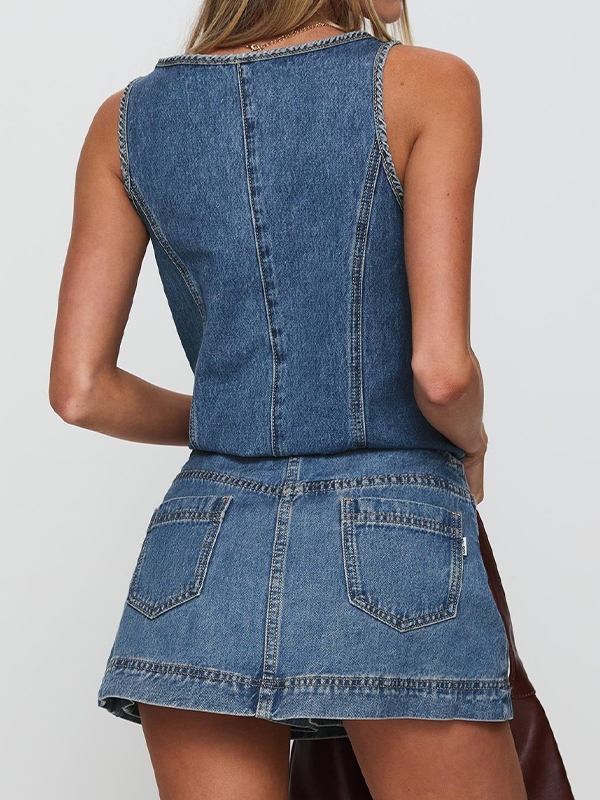 EMMIOL Due pezzi in denim con lacci e senza maniche