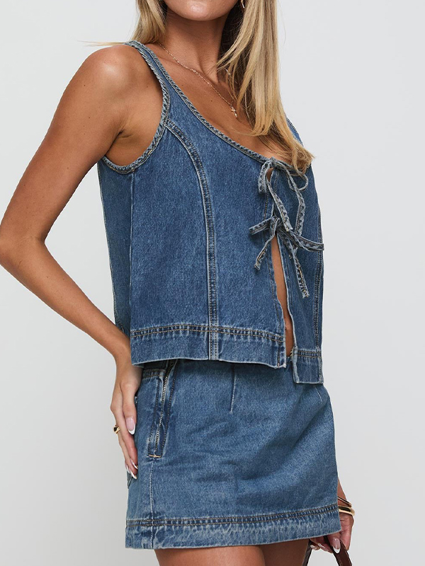EMMIOL Due pezzi in denim con lacci e senza maniche