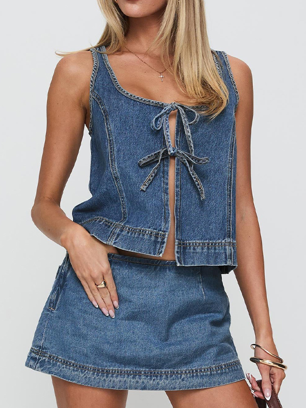 EMMIOL Due pezzi in denim con lacci e senza maniche