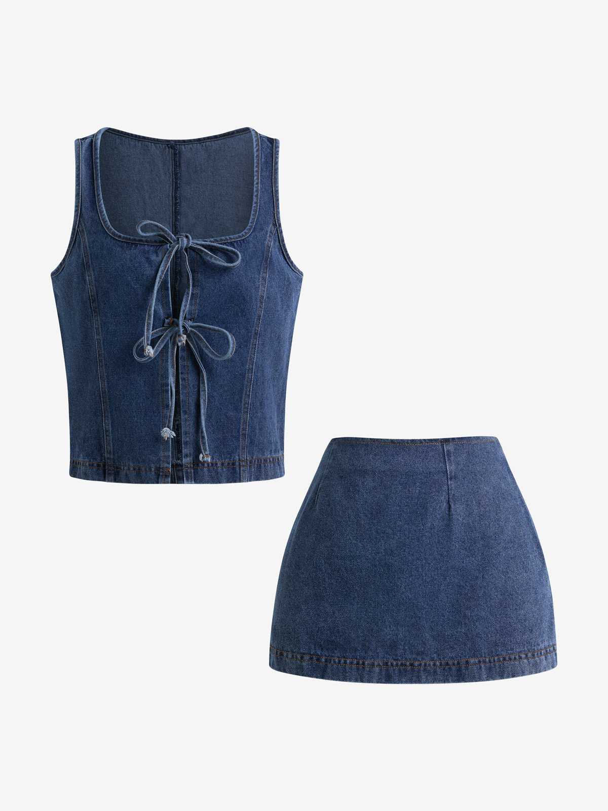 EMMIOL Due pezzi in denim con lacci e senza maniche