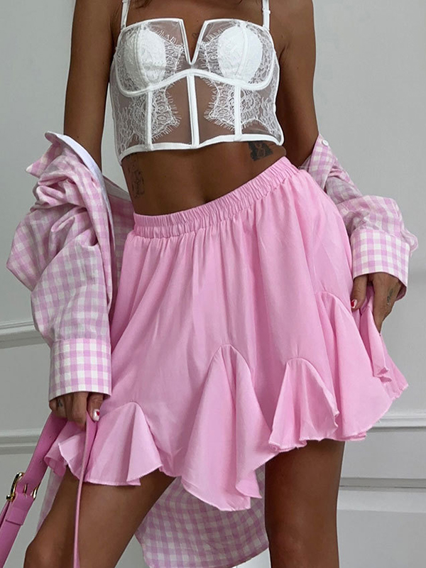 EMMIOL Patchwork Corkscrew Hem Mini Skirt