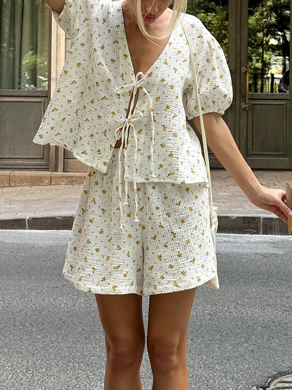 EMMIOL Tied Bubble Sleeves Two Piece