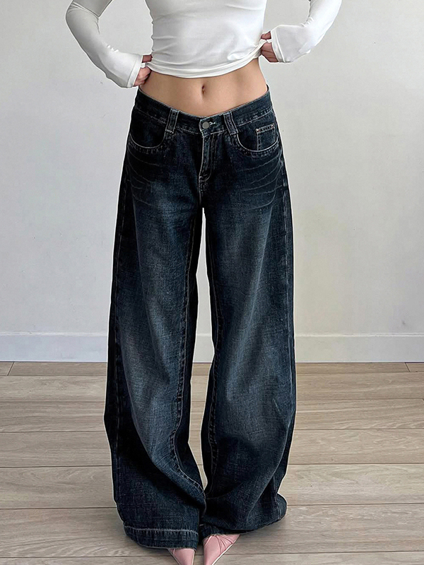 EMMIOL Schmale, verwaschene, lockere Boyfriendjeans