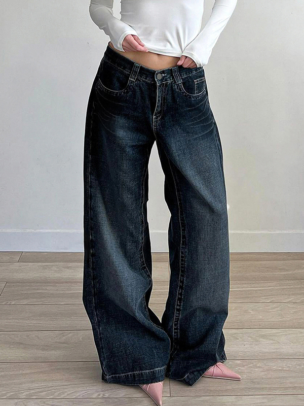 EMMIOL Schmale, verwaschene, lockere Boyfriendjeans